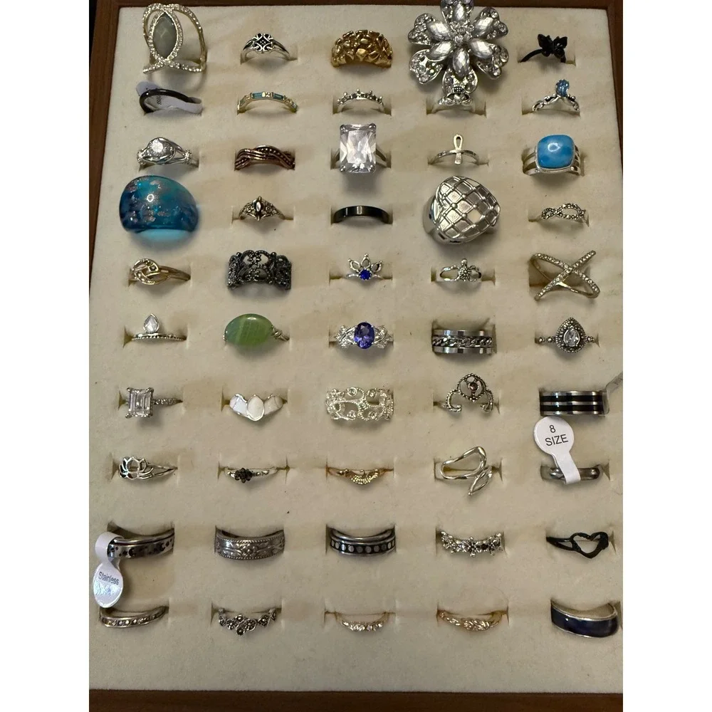 Fashion Ring Lot 50 Mixed Styles Statement Boho Crystal Silver Gold Tone